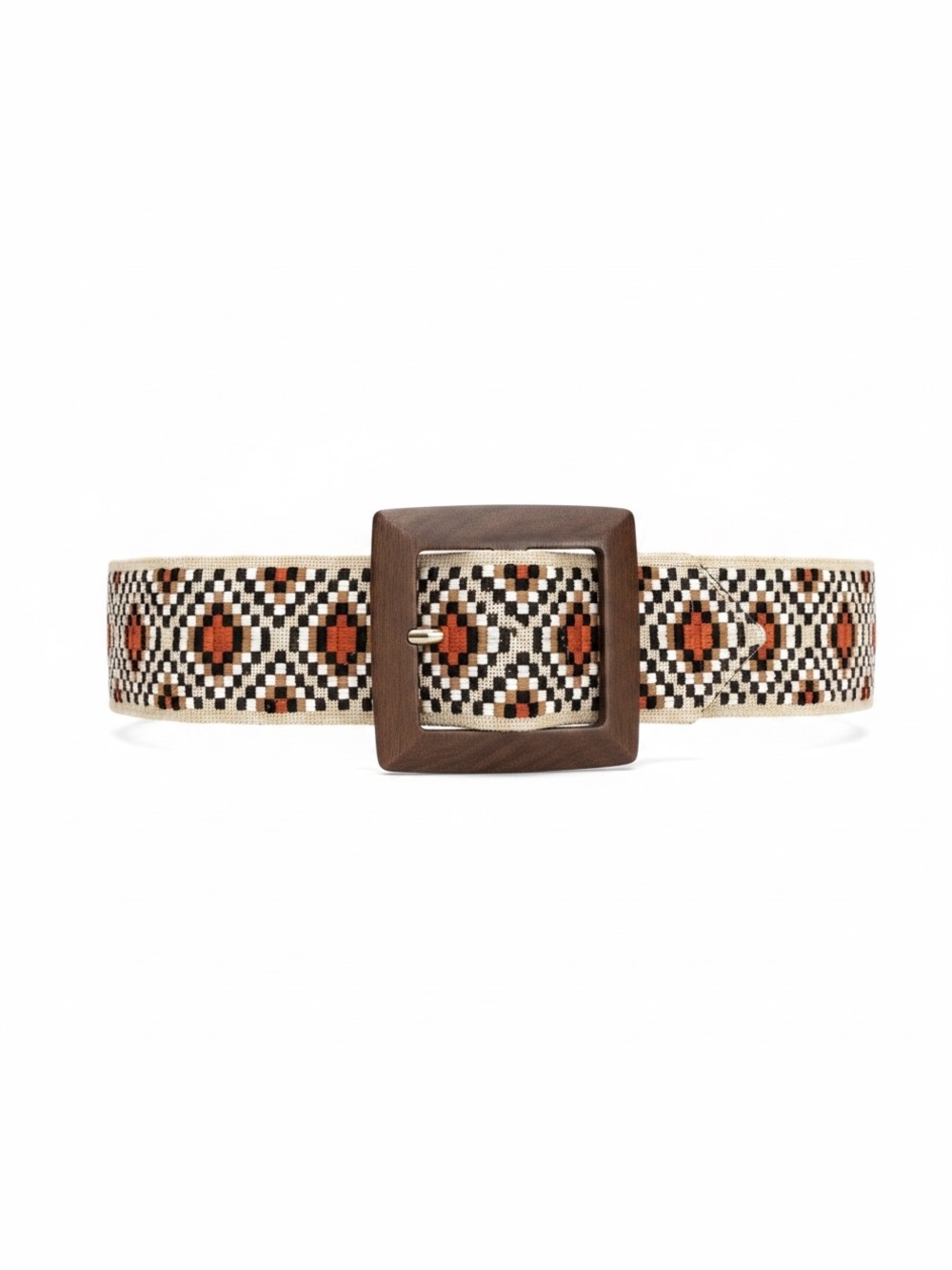 NEST Bohemian Ethnic Artsy woven Belt with Wood Buckle - Beige & Brown